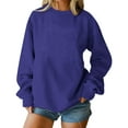 thumbnail image 6 of Women's Crewneck Sweatshirts Solid Color Loose Fitting Blouses Pullover Long Sleeve Hoodless Sweatshirt Plus Size Fall Outfits Top, 6 of 7
