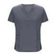 thumbnail image 4 of Kctiaxy Gray Scrubs for Women Set Short Sleeve V-Neck Nursing Scrub Tops T-Shirts and Drawstring e Lastic Waist Solid Color Loose Straight Leg Scrubs Work Pants with Pockets, 4 of 6