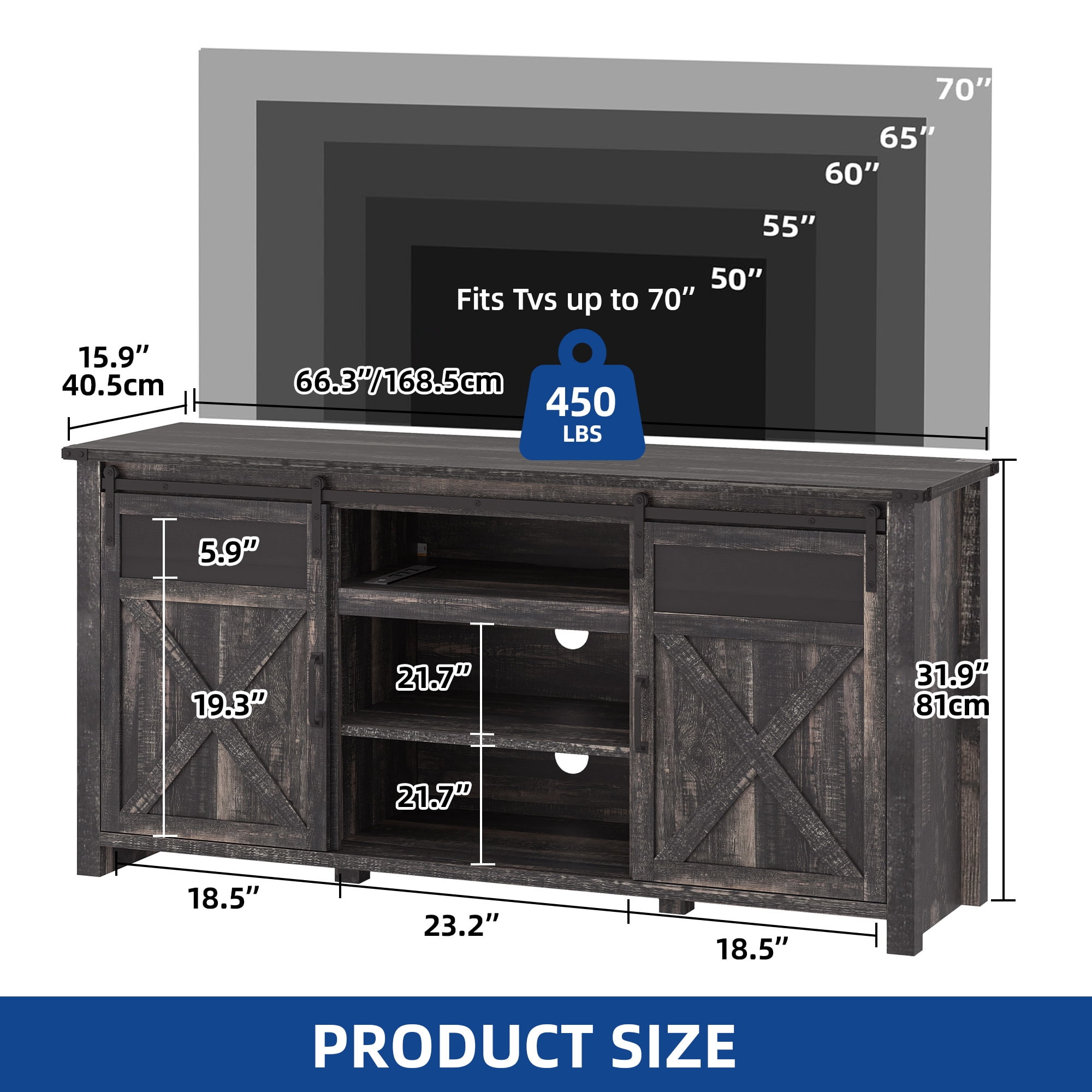 Uforic 60in Farmhouse TV Stand with Power Outlet, Storage Drawers,Dark Wood Grain