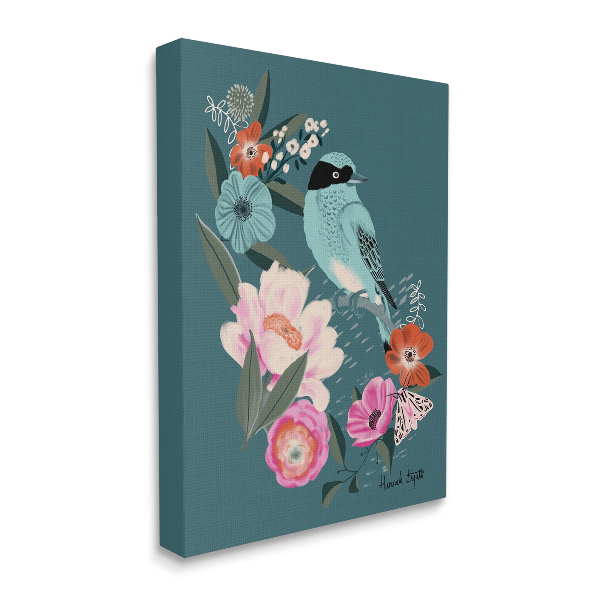 Stupell Industries Blue Bird & Flowers Animals & Insects Painting Gallery Wrapped Canvas Print Wall Art, 30 x 40