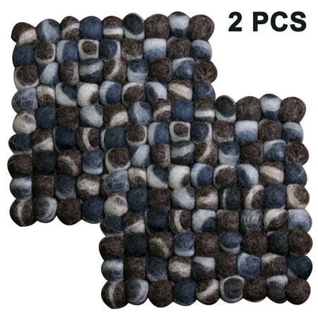 

2 piece set Square felticrafts pot coasters made of felt Handmade colorful felt balls（20x20cm)
