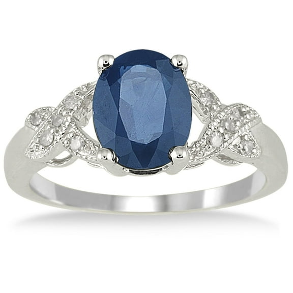 SZUL Women's 2.20 Carat Oval Sapphire and Diamond Ring in 10K White Gold