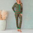 thumbnail image 6 of Women Christmas Striped One Piece Pajamas Button Down Bodycon Jumpsuit Long Sleeve Romper Sleepwear Xmas Holiday Pjs Loungewear, 6 of 8