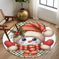 thumbnail image 2 of Large Round Rug 8Ft Washable Non-Slip, Christmas Snowman Circle Area Rugs for Living Room Bedroom, Winter Snowflakes Green Buffalo Plaid Indoor Floor Mats Carpet Runner for Home Decor, 2 of 8
