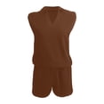 thumbnail image 4 of Short Sets for Women Sleeveless V Neck Collared Tank Top and Shorts 2 Piece Matching Set Tracksuit Loungewear, 4 of 4