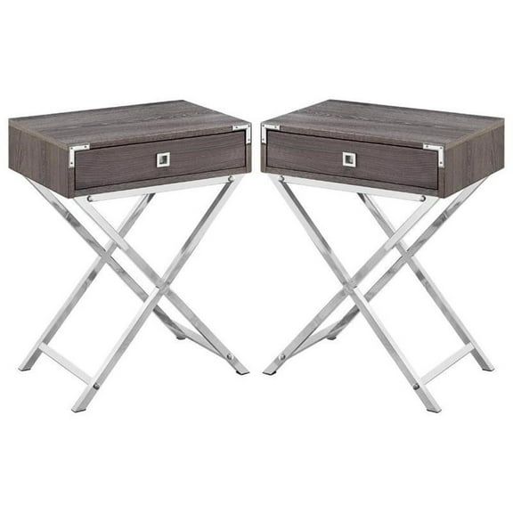 Home Square 18" Storage Accent End Table in Dark Taupe and Chrome - Set of 2