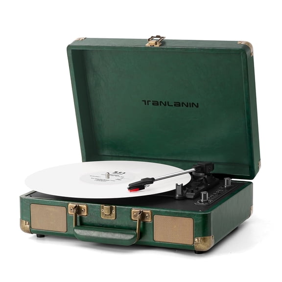 Record Player with Bluetooth, TANLANIN Vintage Turntable 3-Speed Suitcase Style with Built-in Speakers, USB Recording, Great Gift for Him/Her, Green