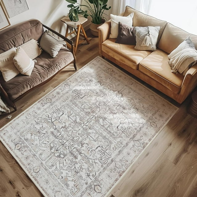 Alfombra de Área Jinchan Vintage Floral 120x180 cm Resistente a Manchas