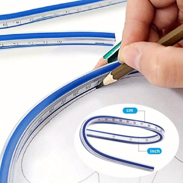 HLONK Flexible 12-Inch Curve Ruler with Clear Scale Soft Durable Plastic for Sewing Drafting & Design