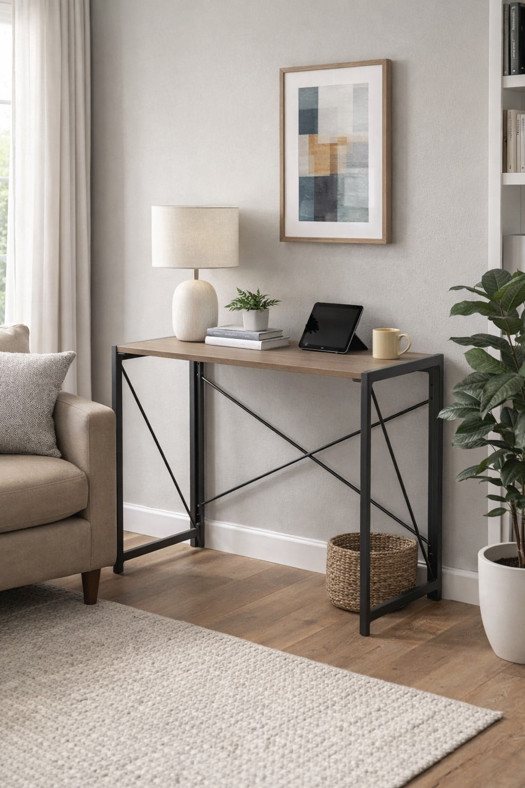 OS Home and Office Furniture 39.5" Contemporary Wood Writing Desk in Sewn Oak