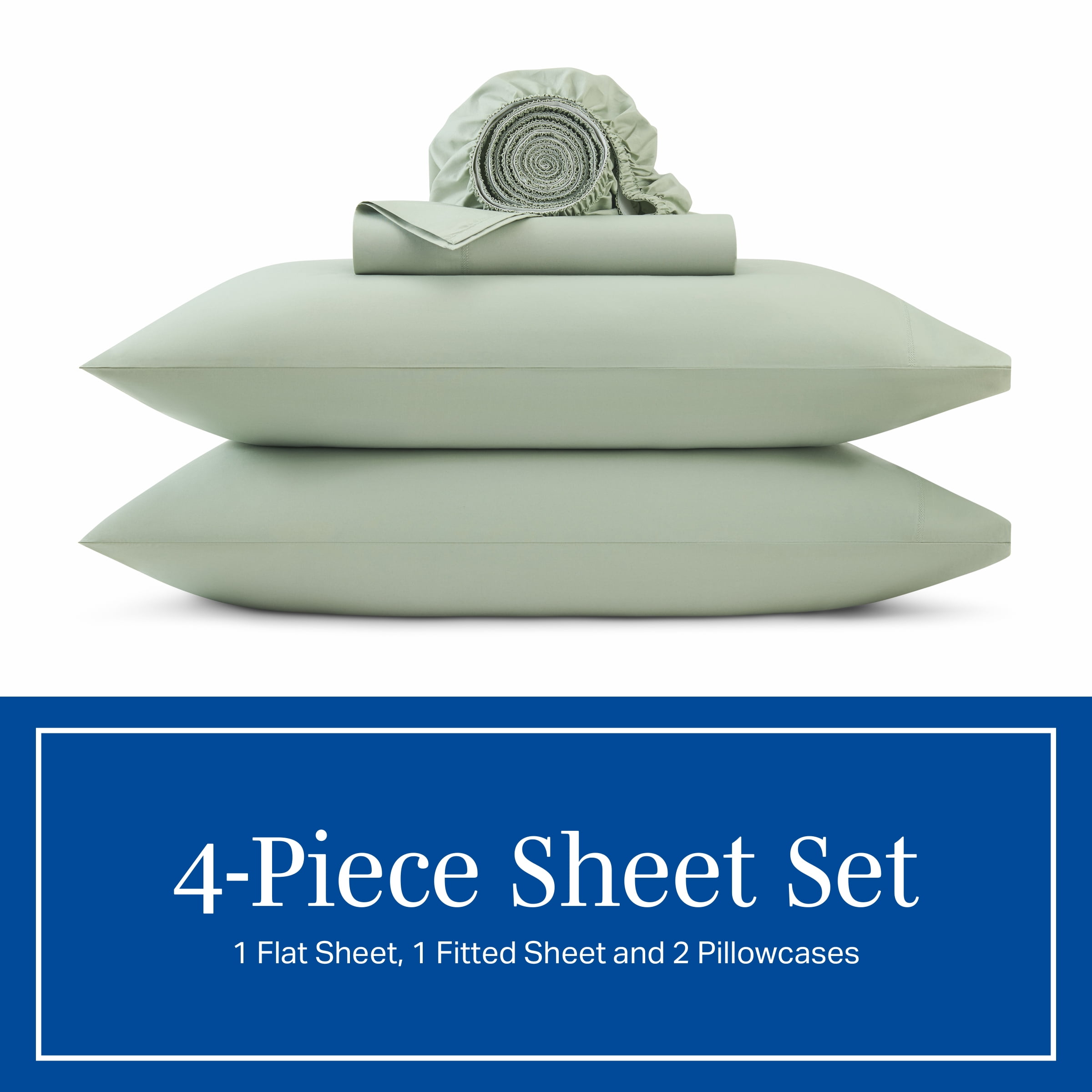 Wamsutta 1846 4-Piece 400 Thread Count Desert Sage Egyptian Giza Cotton Percale Bed Sheets, Queen-Deep Pocket