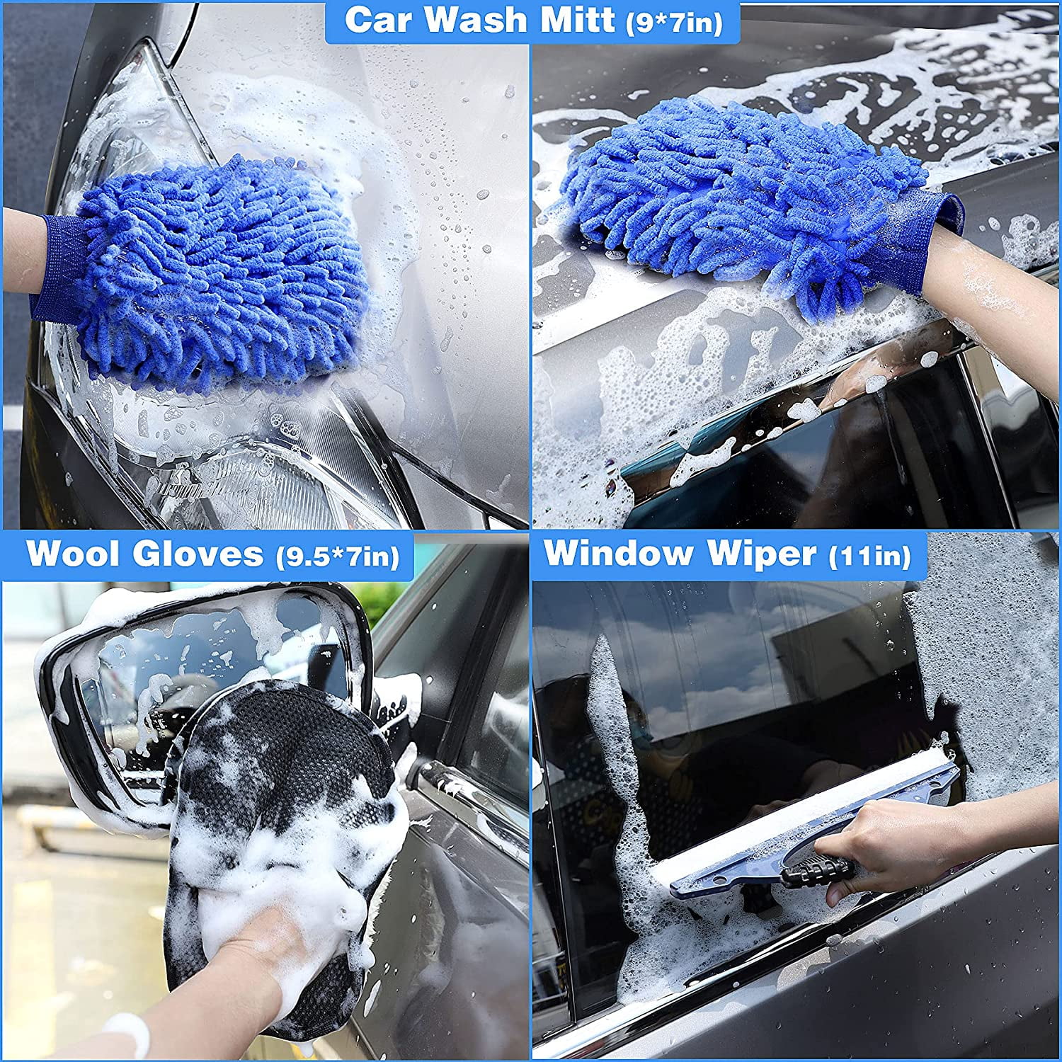 Car Wash Kit 16 Pcs Car Detailing Kit with Softer Microfiber Cleaning Cloth  Car Cleaning Kit Thicker Box Car Wash Mitt Duster Squeegee Tire Brush Car Cleaning  Supplies for All Surfaces 