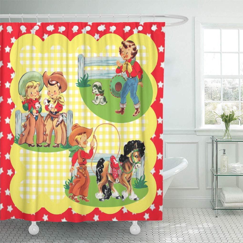 Yusdecor Western Cowboy And Cowgirl Kids Horse Dog Rope Rodeo Bathroom Decor Bath Shower Curtain 66x72 Inch Walmart Canada