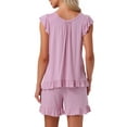 thumbnail image 3 of INSPIRE CHIC Women's Ruffle Cap Sleeve Lounge Tops and Shorts 2 Piece Pjs Sleepwear Pajama Sets XS Pink, 3 of 5
