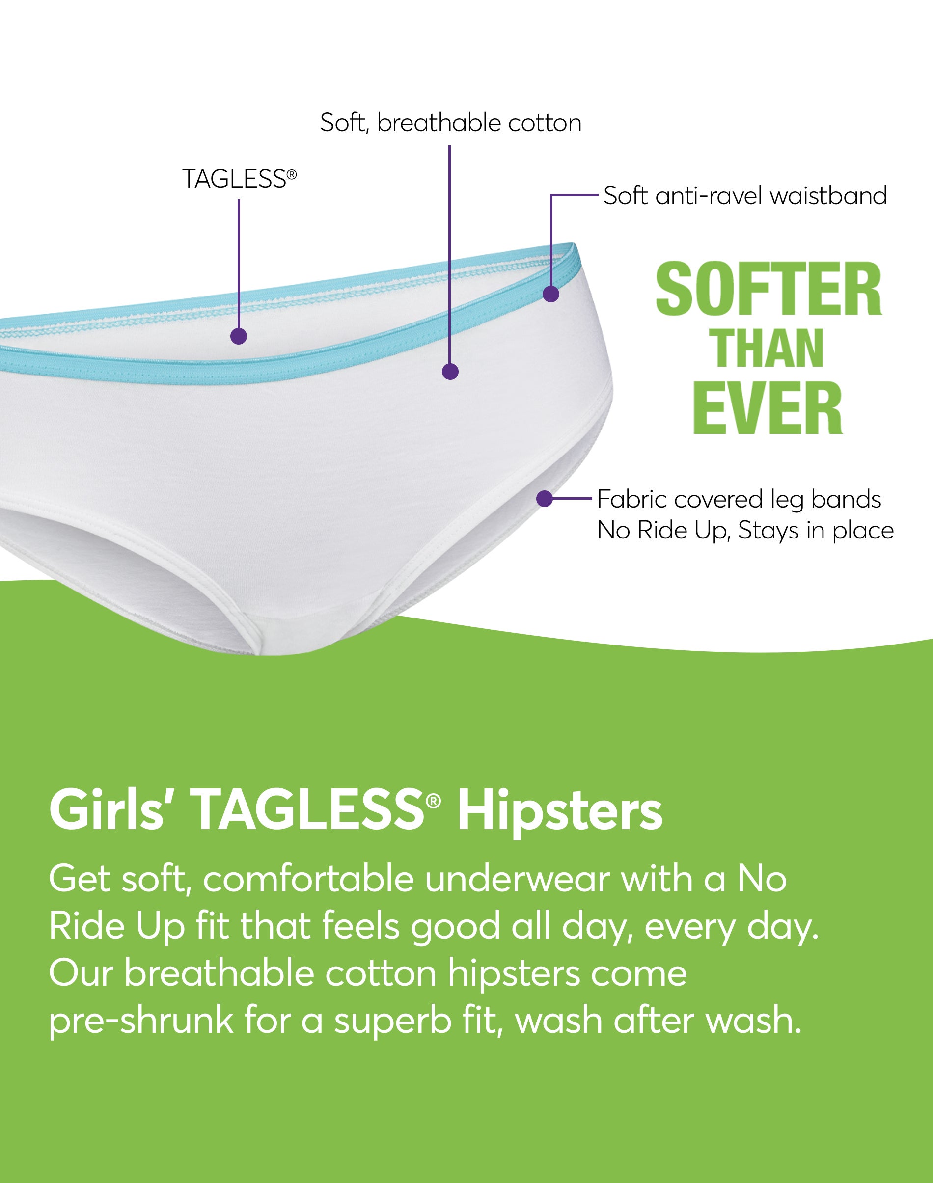 Hanes Ultimate Girls' Cotton Stretch Hipster Underwear, 5-Pack Assorted 1 14 - image 2 of 5