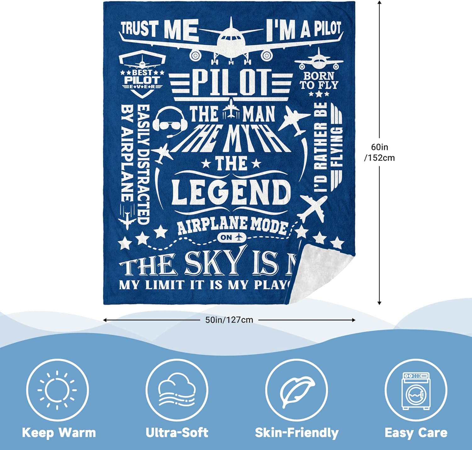 Pilot Gifts for Men Blanket 60" x 50" - Christmas Aviation/Airplane/Aviator Gift for Pilots Men