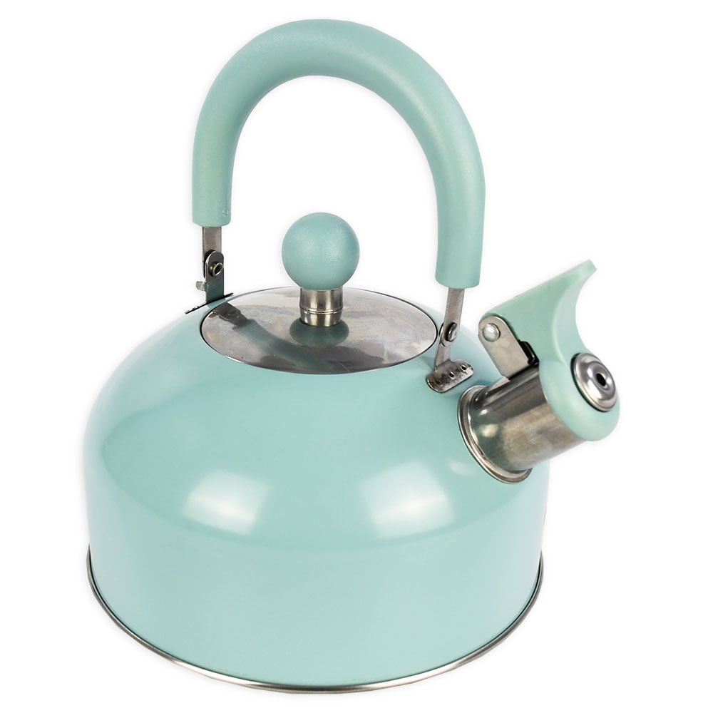 Stainless Steel 2.5 Qt Whistling Tea Kettle Tea Pot With Trigger Spout Teal 