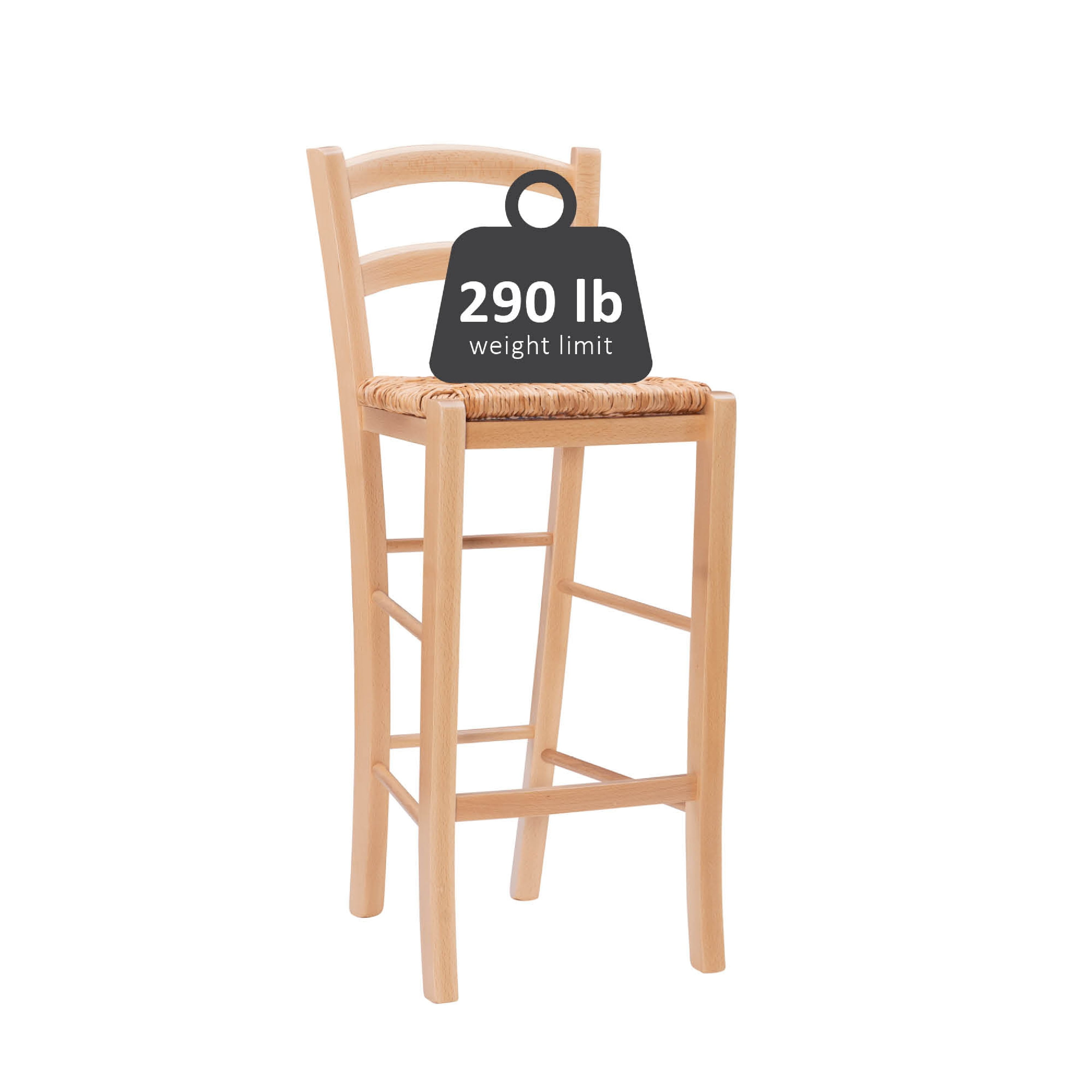 Linon Marica 28" Bar Stools, Natural Finish with Handwoven Rush Seat, Set of 2