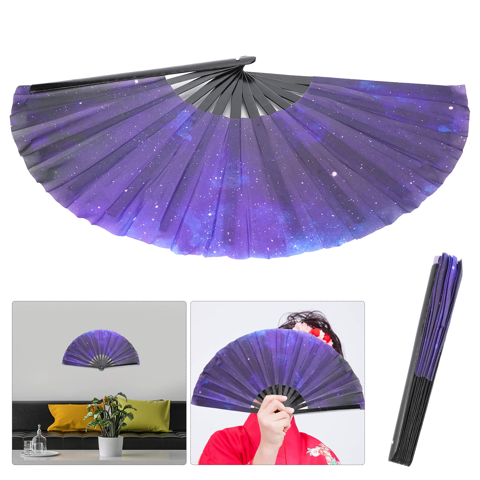 Details about   Purple Sky Kung Fu Fan Bamboo Folding Hand Fan for Decor Gift with Storage Bag 