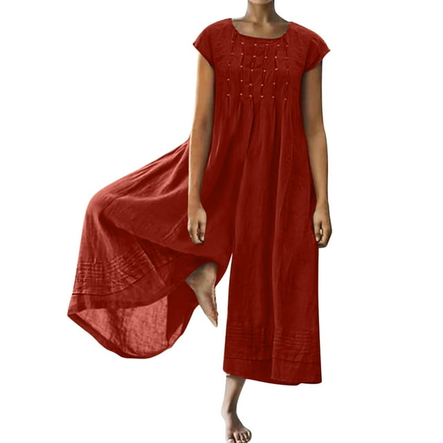 HBFAGFB Combinaison Femme Col Rond Manches Courtes Zippées Ample et Légère Rouge Taille g