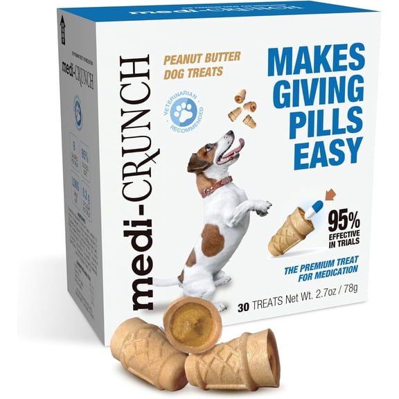 Medi-Crunch Pill Pouches for Dogs with Peanut Butter Fill, Crunchy Ice Cream Cone Dog Pill Treats Capsule Size Wrap Pocket - 30 Treats