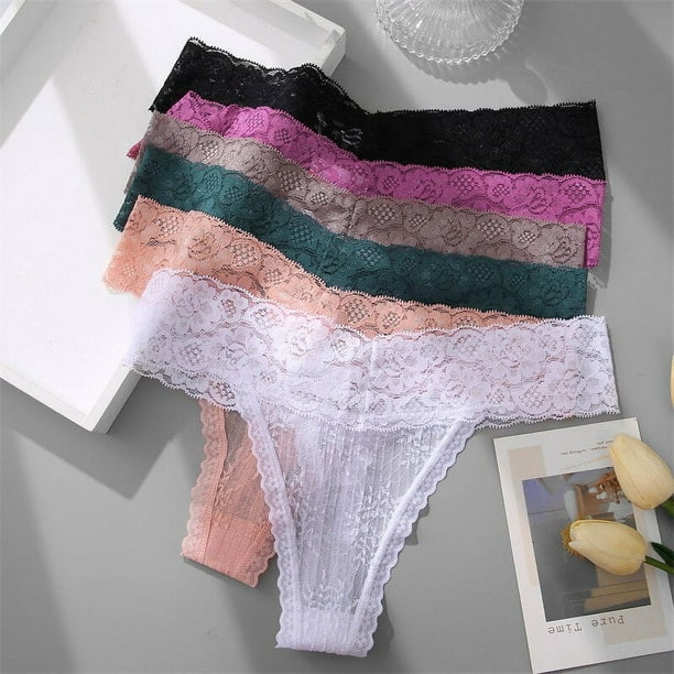 Tangas de encaje para mujer ropa interior Sexy con espalda en T calzoncillos de Bikini florales para nina bragas en Tanga de cintura baja lenceria 6 uds. JM JM Bodega Aurrera
