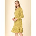 thumbnail image 4 of Vestido A Media Pierna De Leopardo Con Dobladillo Con Volantes Y Manga Larga En La Parte Delantera Con Cuello Redondo Y Cuello Redondo Para Mujer Amarillo M, 4 of 6