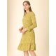 thumbnail image 4 of Vestido A Media Pierna De Leopardo Con Dobladillo Con Volantes Y Manga Larga En La Parte Delantera Con Cuello Redondo Y Cuello Redondo Para Mujer Amarillo M, 4 of 6