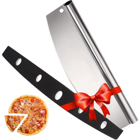 14” Pizza Cutter Rocker Blade | Stainless Steel Pizza Slicer Knife-Pizza Cutter Rocker with Protective Blade Cover | Effortless Chopping|Dishwasher Safe-Pizza Oven Essential (1pc Pizza Cutter inside)