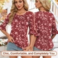 thumbnail image 2 of Camiseta Blingfit de verano con estampado floral de manga 3/4 para mujer, 2 of 4