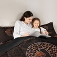 thumbnail image 4 of Erosebridal Brown Leopard Print Full Size Comforter Sets for Girls Women, Monogrammed Q Bedding Sets, Black Reversible 3 Pieces, 1 Comforter and 2 Pillowcases, 4 of 6