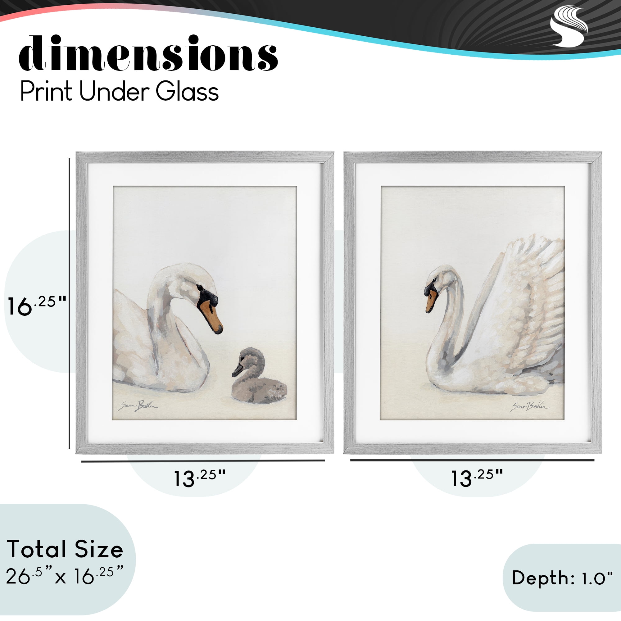Stupell Industries Graceful Swan & Cygnet 2 Piece Gray Framed Print Under Glass Set, design by Sara Baker