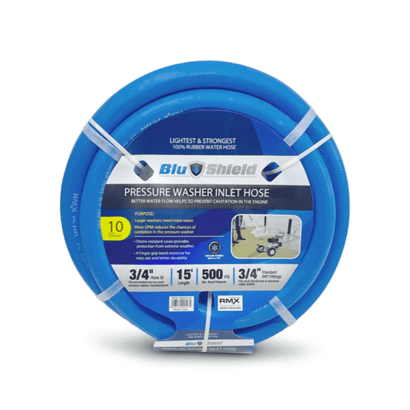 BluShield 3/4" Pressure Washer Inlet Hose with GHT Fittings (15 Feet)