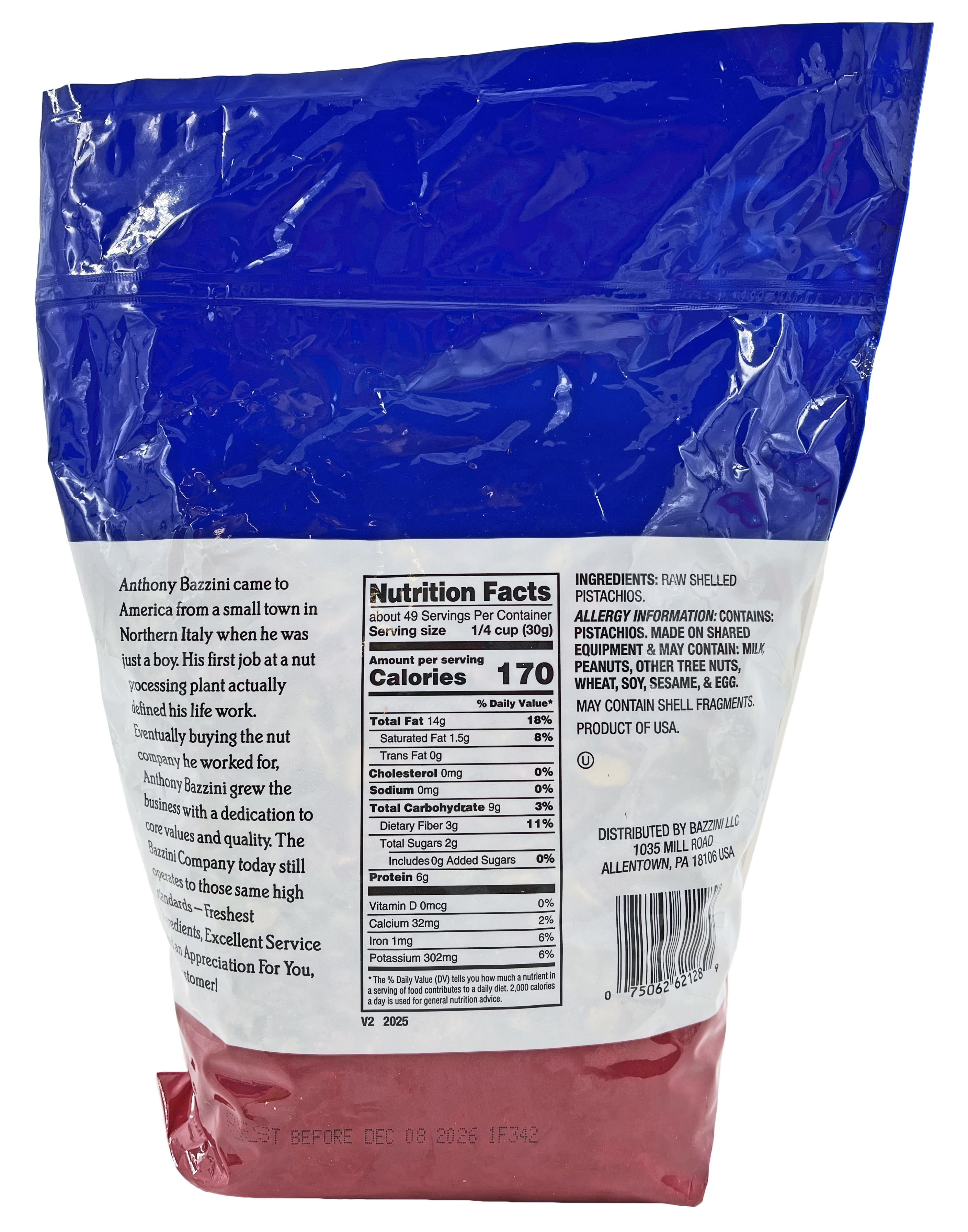 Bazzini Raw Shelled Pistachios | Kosher | 3.25 lb Bag