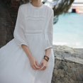 thumbnail image 6 of SMihono Maxi Dresses for Women 2025 Summer Fashion 3/4 Sleeves Round Neck Double-Layer Dresses Solid Flowing Boho Long Dress White XXL, 6 of 7