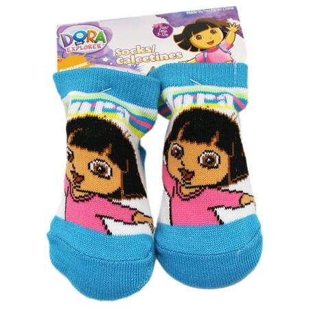 Dora the Explorer Blue/White Baby Bootie Socks (1 Pair, 6-12 Months)