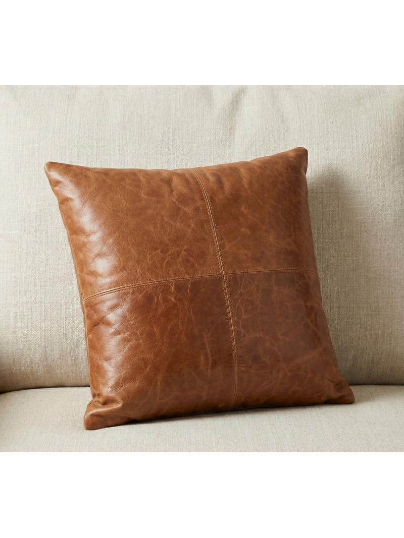 Handmade Genuine Leather Cushion Cover 18x18” Brown Throw Pillow