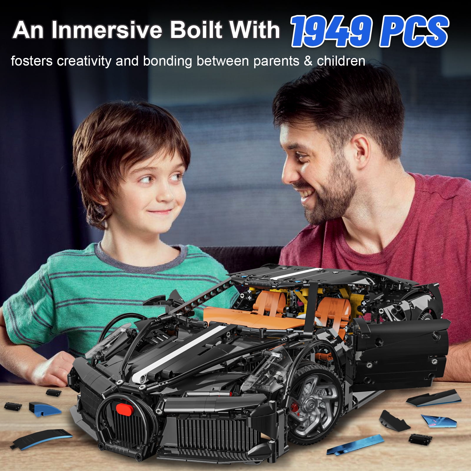 QOQ Super Car Building Toys 1:8 Model Car Building Blocks, Toy Car Gifts for Boys Teens Age 8+ Adults and Vehicle Enthusiasts