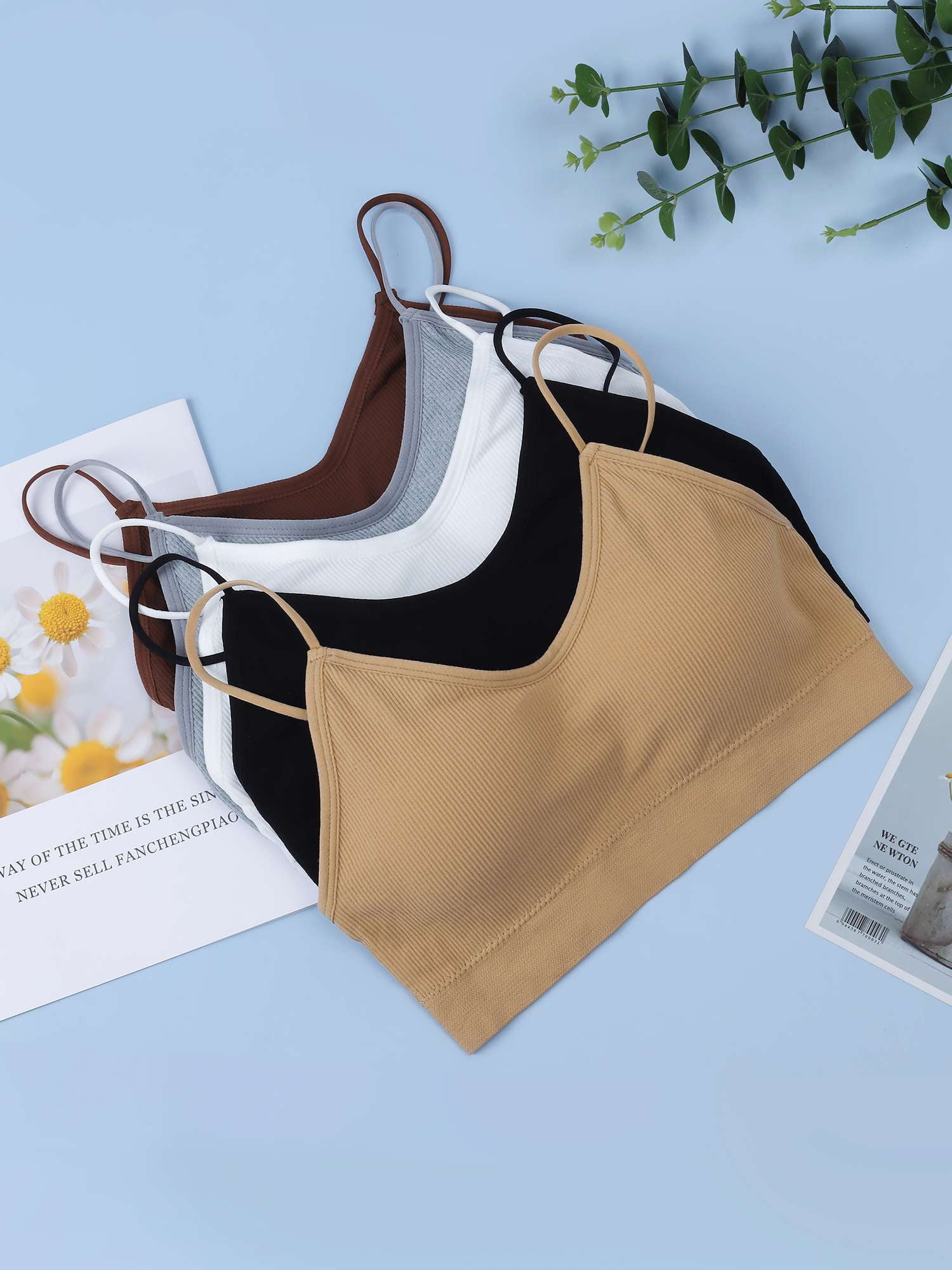 Spencer Women V Neck Cami Bra Bralettes Padded Seamless Bralette Straps Sleeping Bra Pullover Style Tank Top Bra "Gray, M"