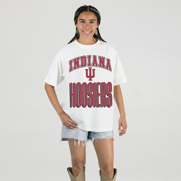 Women's Gameday Couture Cream Indiana Hoosiers Oversized Fierce Focus T-Shirt