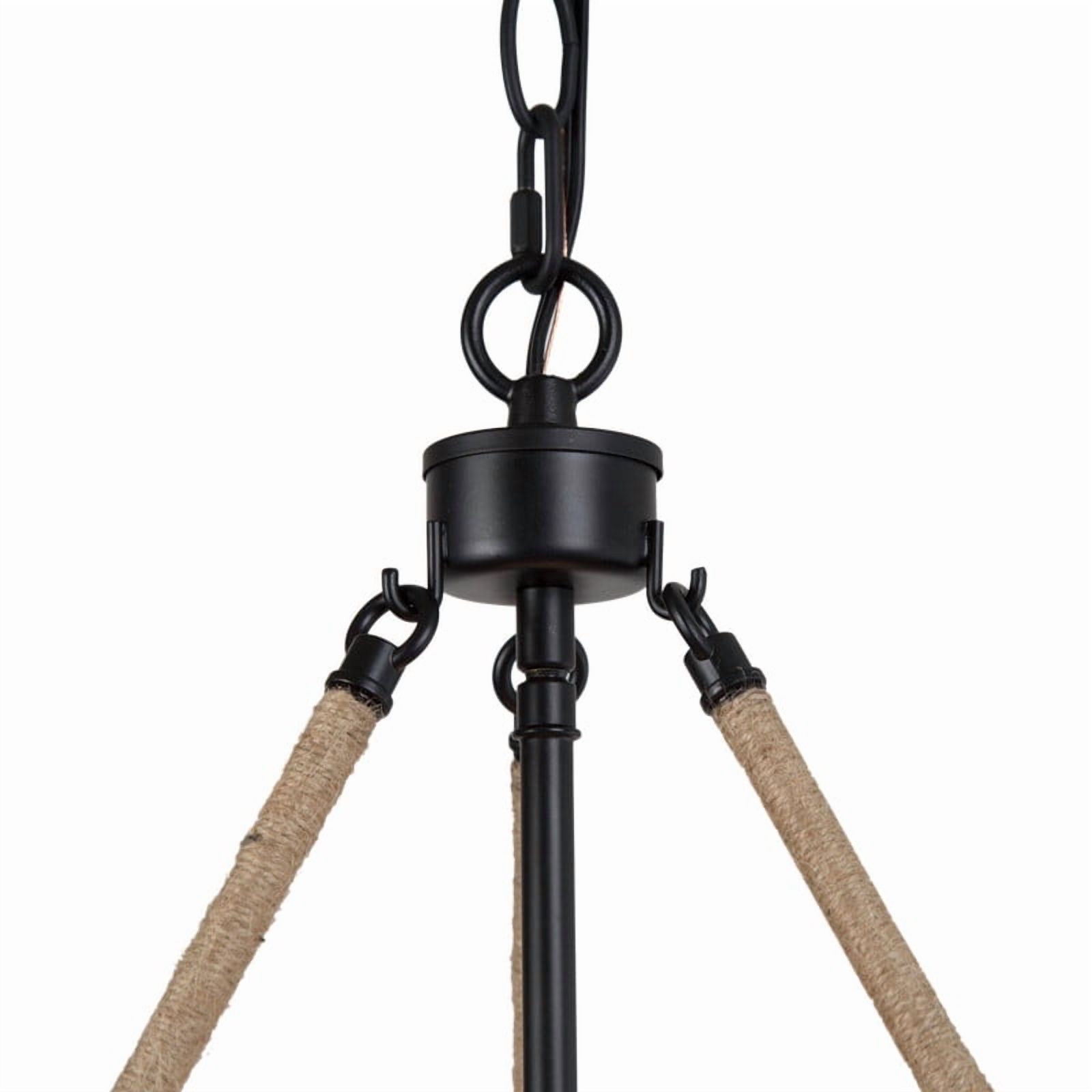 LNC Claunifer 3-Light Matte Black Farmhouse Pendant with Rope Accents
