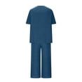 thumbnail image 6 of Linen Capri Set Women 2 Piece Outfits V Notch Short Sleeve Button Down Shirts Summer Flowy Crop Wide Leg Pants Sets, XL, 6 of 7