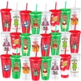 thumbnail image 1 of Vasos navideños de plástico Skylety, 24 unidades, 710 ml, con tapas y pajitas, 1 of 7