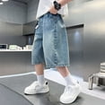 thumbnail image 5 of Boys' Denim Shorts - Blue, Elastic Waist, Roll-Up Cuffs, Comfortable Fit, Casual Wear Back To School Outfits, 5 of 5