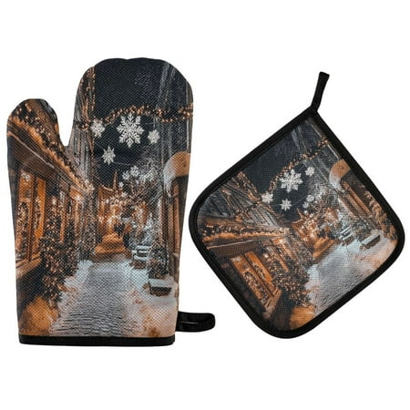 

2pcs kitchen insulation gloves Oven Mitts and Pot Holders Sets Heat Resistant kitchen insulation pad Christmas Street