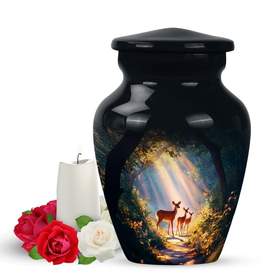 Yatskia Forest Deer Small Urns for Human Ashes Keepsake, Funeral Burial Urns for Human Ash, Mini Memorial Urn for Ashes Adult Male, (Classic Pack of 1, 3 Inch)