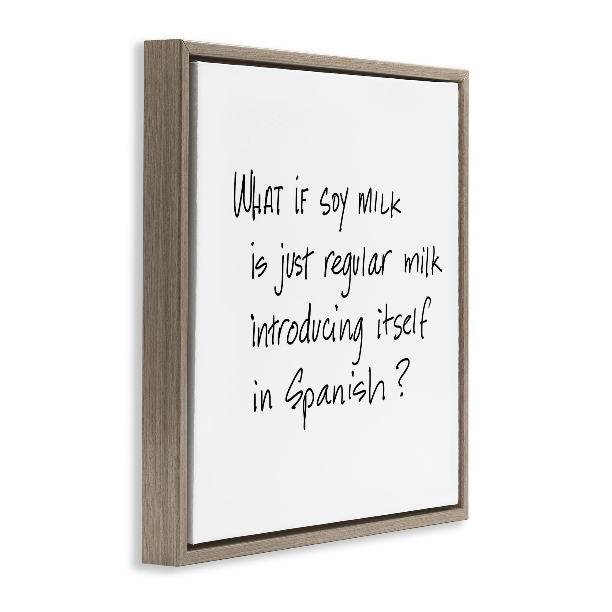 Stupell Industries Soy Milk in Spanish Food & Beverage Painting Brown Floater Framed Art Print Wall Art, 25 x 25