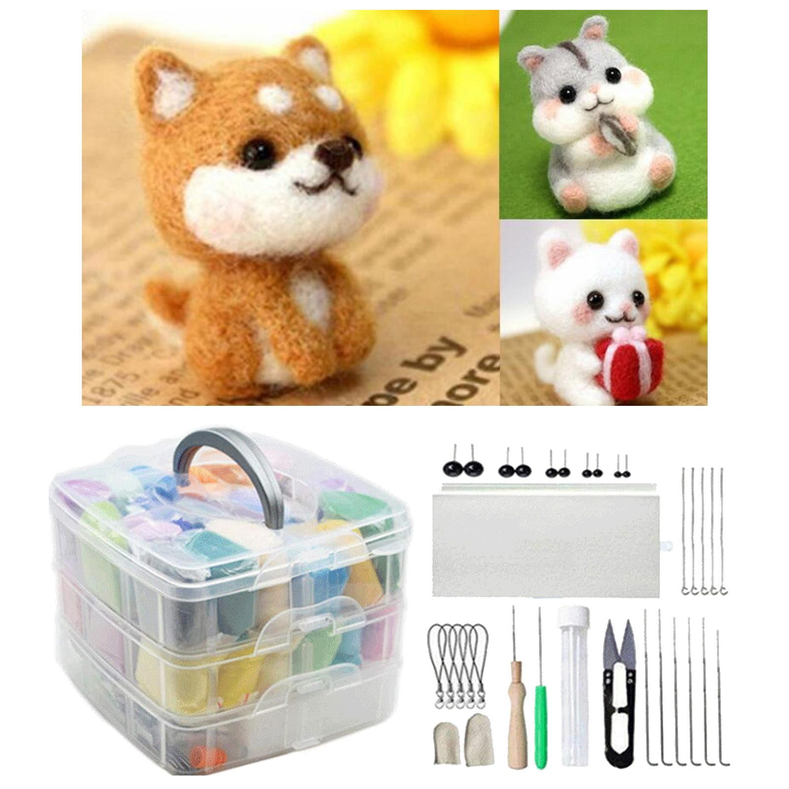 GUOOL Needle Felting Kit Supplies Wooden Handle Felt Work Tools Foam Mat Storage Box Scissor Toys Hand Crafts - 40 Colors