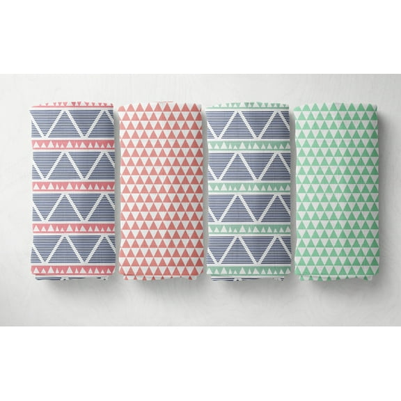 Bacati - Aztec Coral/Mint/Navy Triangles Muslin Girls Crib Bedding Set