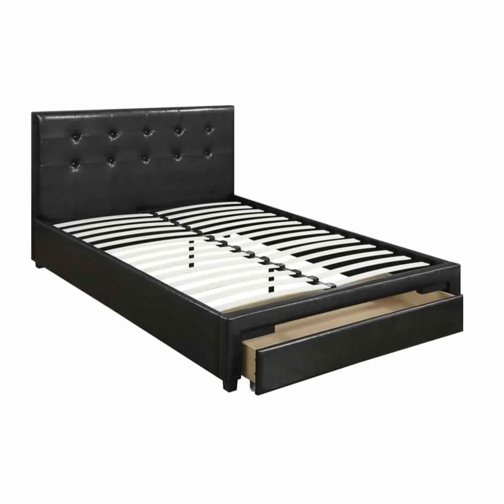 Vivid Full Bed WithDrawer,Black Pu - Saltoro Sherpi